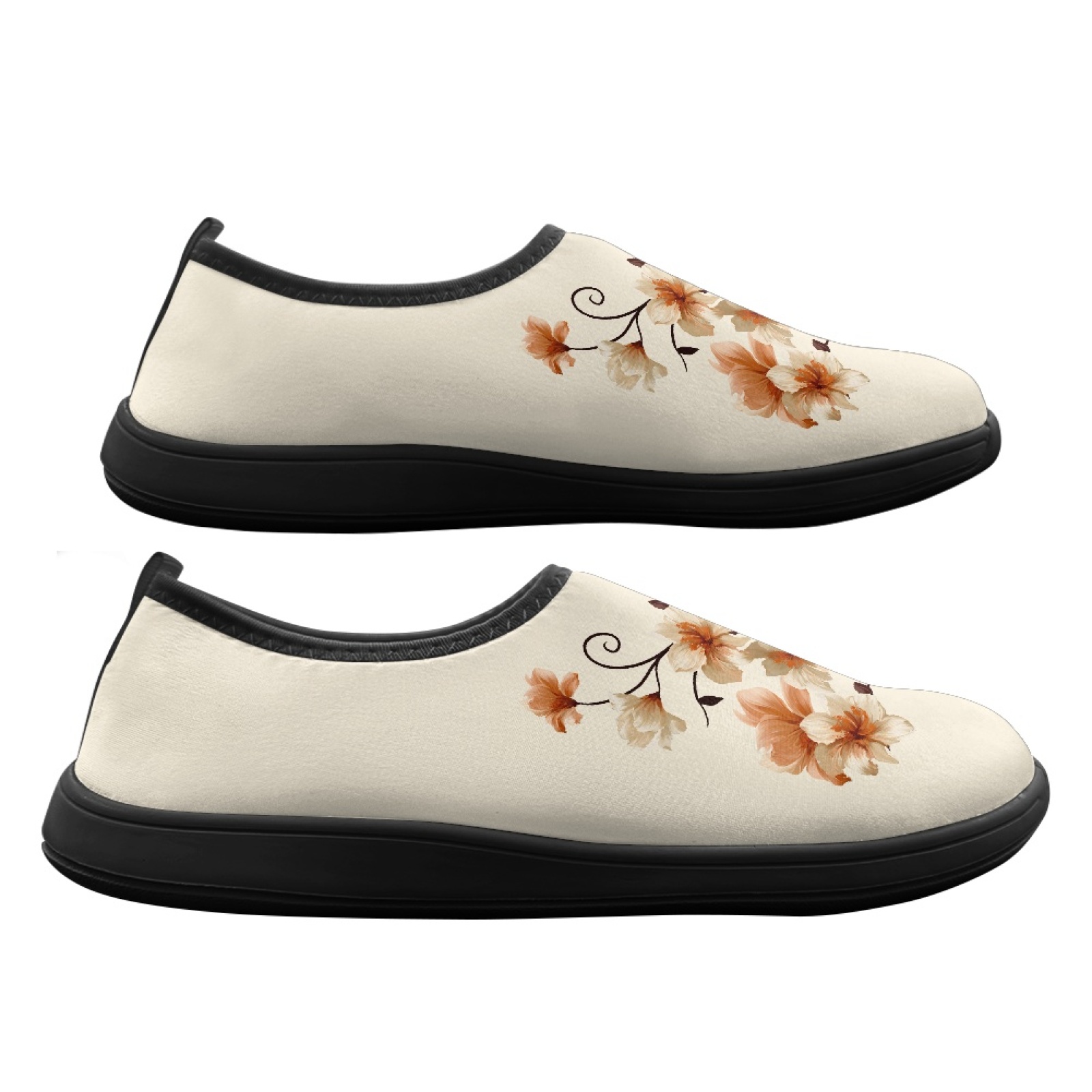Wide Toe Box Running Sneakers - PENSTROLL Orange Floral Print Wide Toe