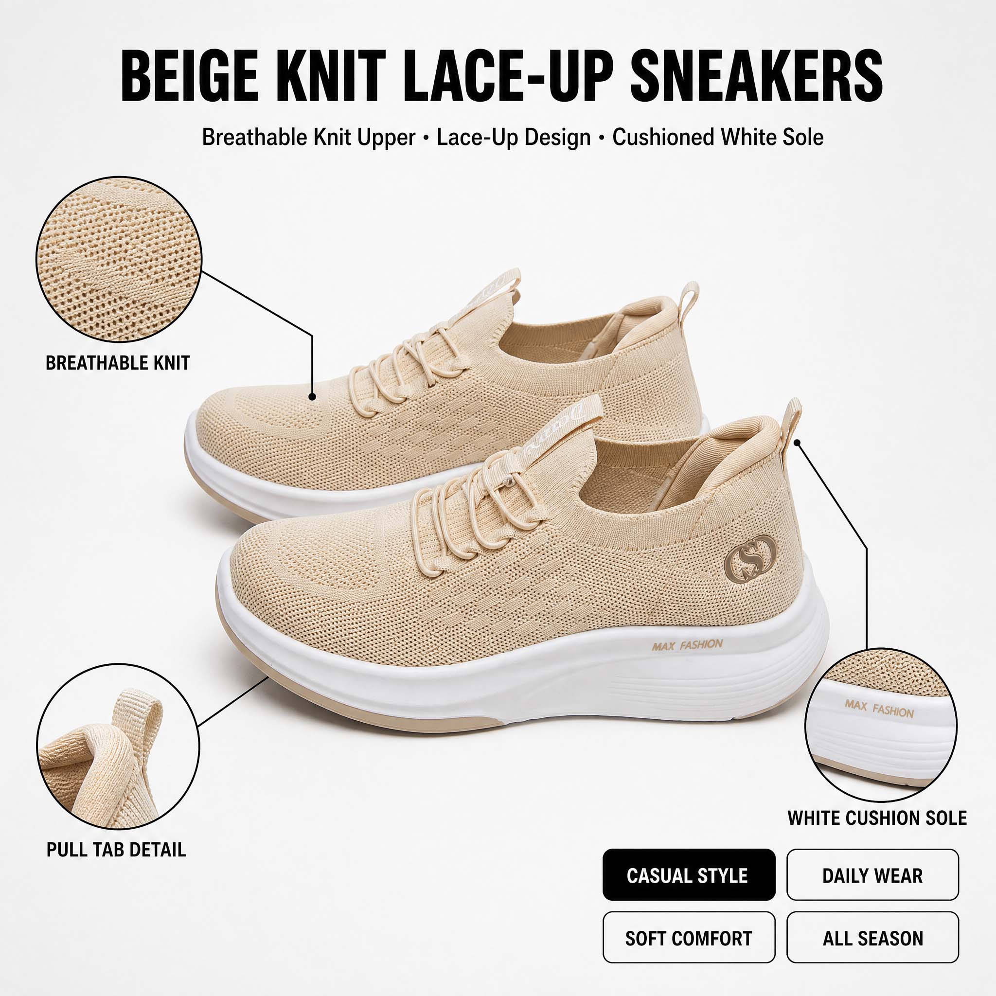 Women's Knit Platform Walking  - Knit Fabric Lace Up Sneakers recension och pris