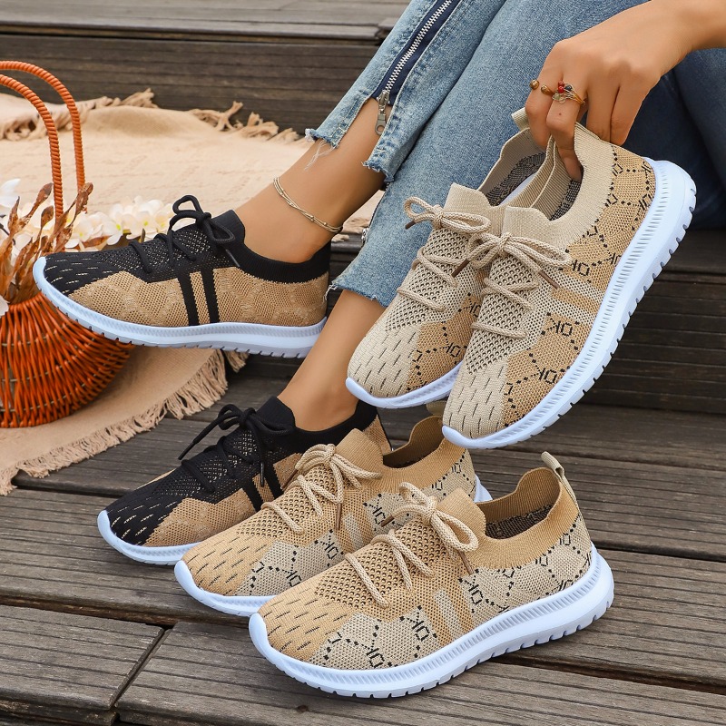 2026 New Lace Up Round Women's - Knit Fabric Lace Up Sneakers recension och pris